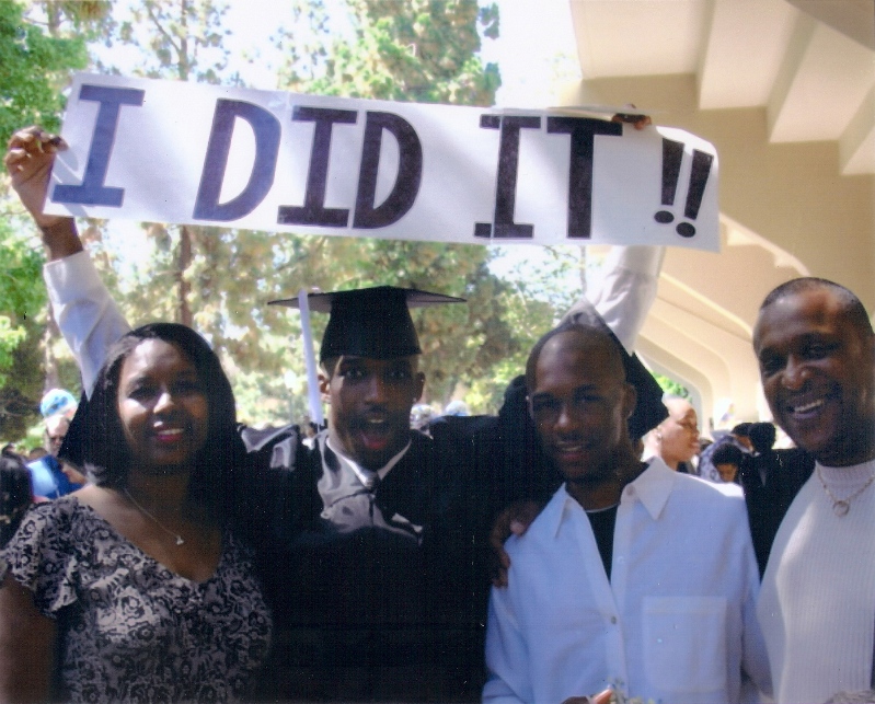 (June 2005) At Macus’s Graduation Ceremony from UCLA---B.A. Psychology--he was proud to tell the world “I DID IT” but the truth was “WE DID IT” and we were all proud
