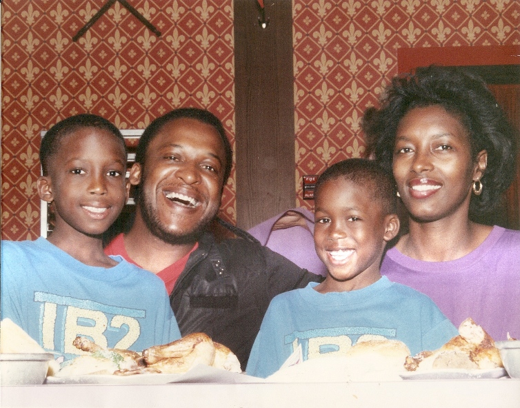 Vacation to Excalibur Hotel in Las Vegas 1991 dinner after the jostling match—Marcus 8 years old, Jason 6 years old