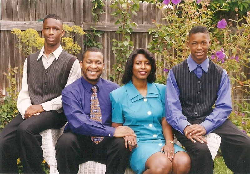 (1998): Marcus 15 years old and Jason 13 years old. Photo taken for Grandmommy Myrtles 70th birthday present